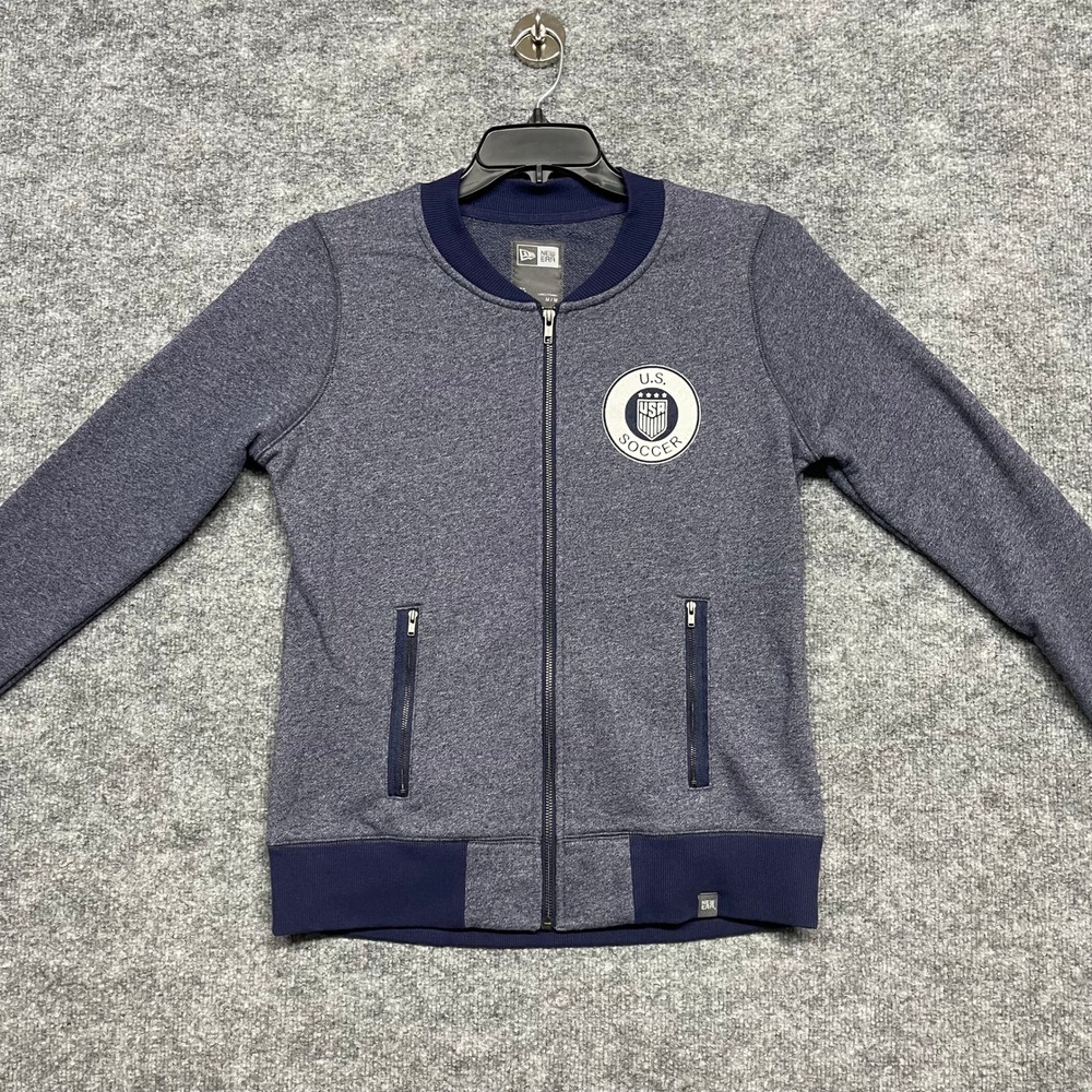 US Soccer Jacket Womens Medium Navy Blue French Terry  Ribbed Full Zip New Era